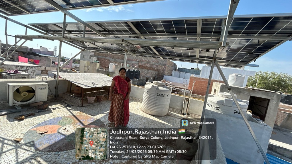Homeowner with newly installed solar panels